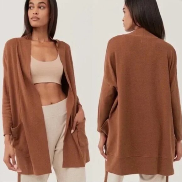 Pact Brooklyn Airplane Cardigan Sweater Organic Cotton Saddle Heather Brown S/M - Picture 1 of 7